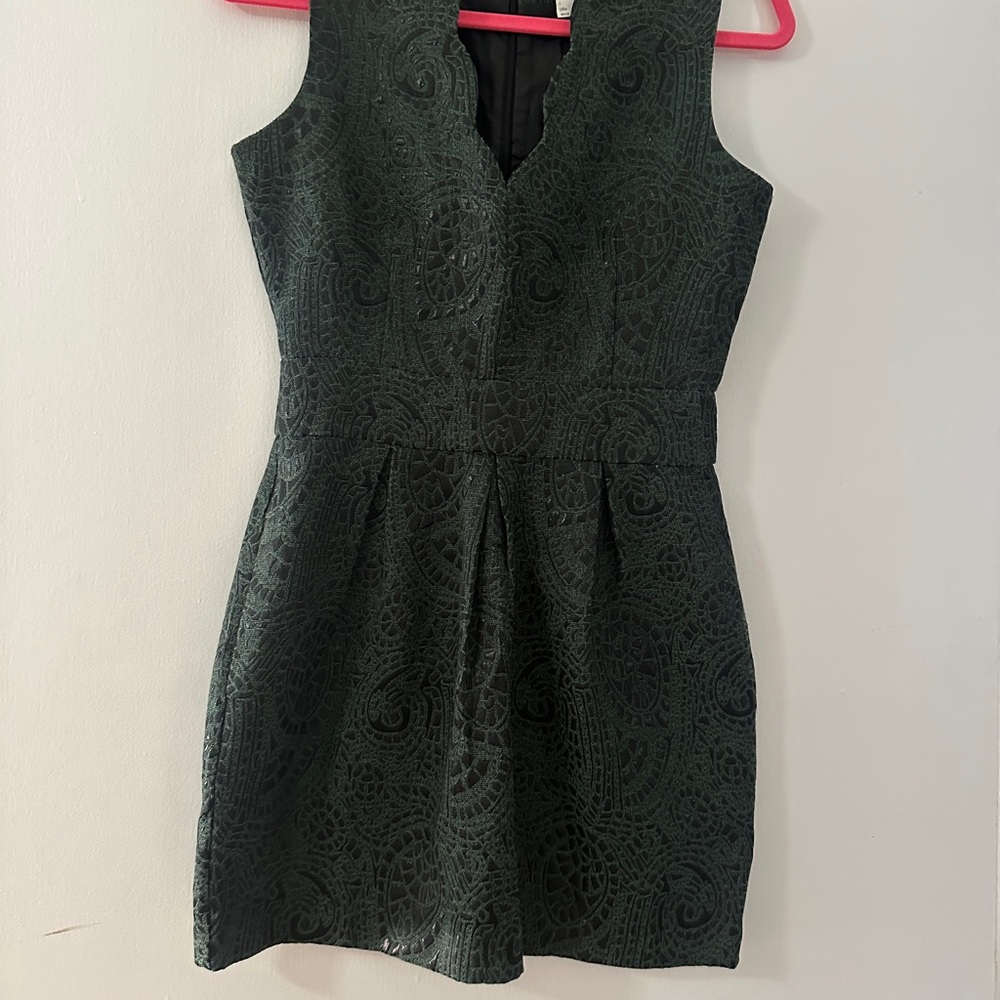 VENUS Dark Green Lace Pattern Mini Dress